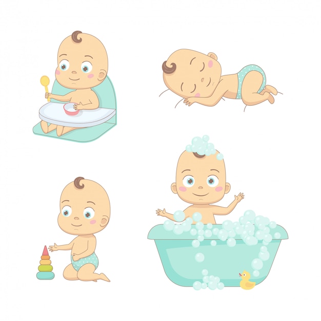 Adorable happy baby and his daily routine.