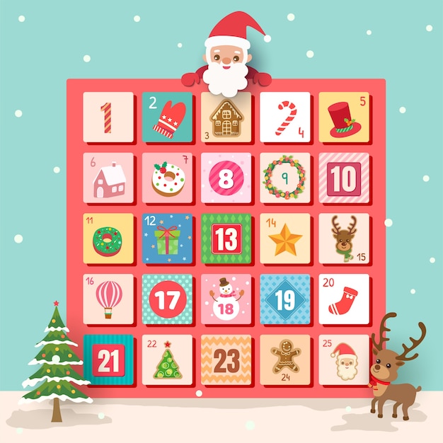 advent calendar christmas background with santa claus
