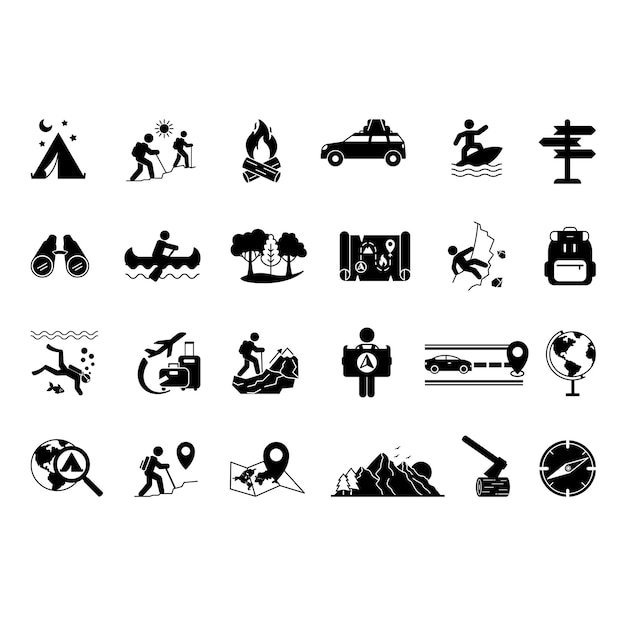 Adventure Icons Set Black