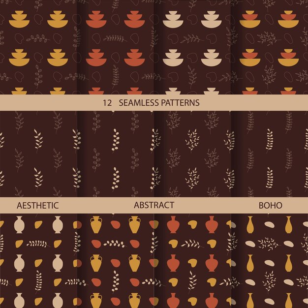 Aesthetic patterns Boho patterns Set of seamless patterns in boho and aesthetic style