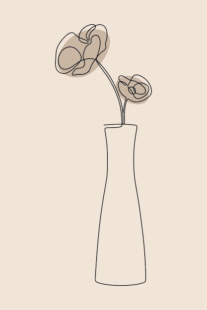 Aesthetic vase flower botanical oneline continuous line art