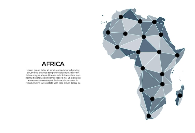 Africa communication network map Vector image of a low poly global map with city lights Map in the form of triangles and dots