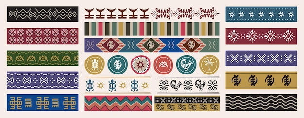 african pattern mexican traditional shape indian culture ornament ethnic border africa tribal design circle element ethiopia background polynesian motif vector repeated prints set