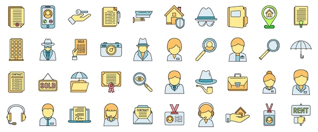 Agent icons set vector color line