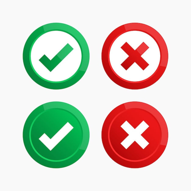 Agree and Disagree Icons with Check Mark and Cross Sign in Red and Green Circles for Feedback
