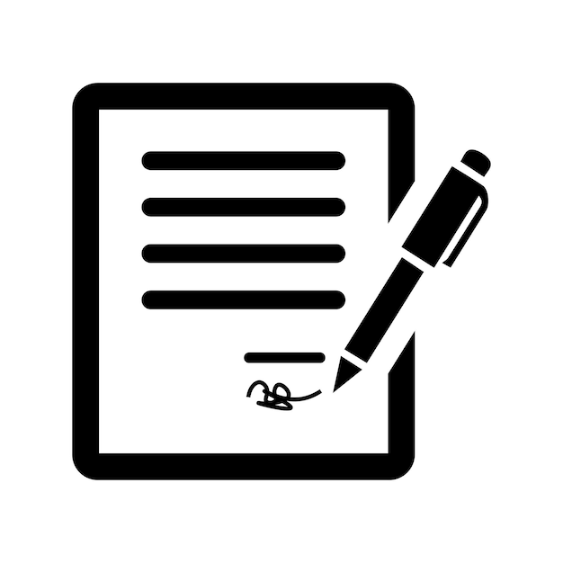 Agreement pen sign icon Black vector graphics