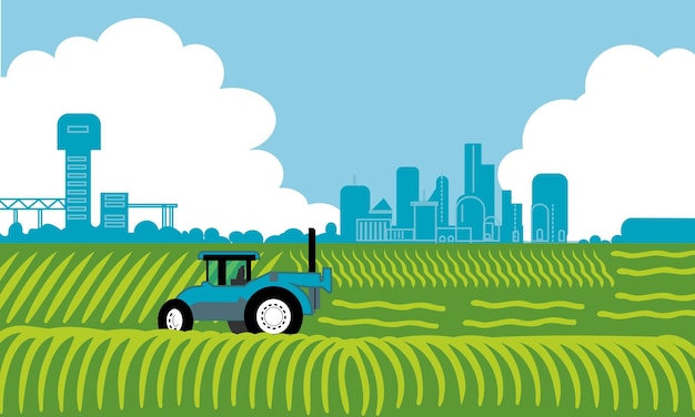 Agricultural landscape with rural fields farm buildings