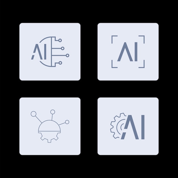AI Artificial Intelligence icon set inline style machine learning smart robotic cloud computing