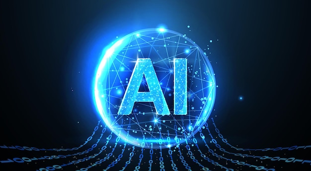 AI-bokstäver på chippet AI-teknik robotkärna elektrisk linje