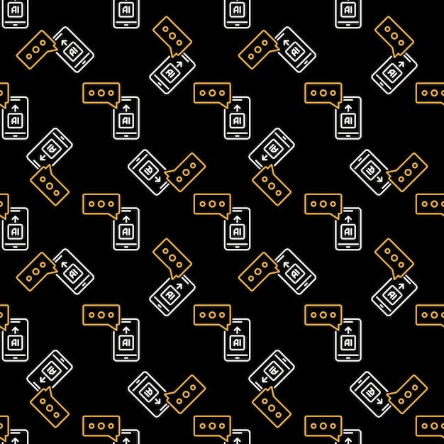 AI Chat on Smartphone vector linear dark seamless pattern