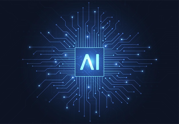 AI-chipset på printkort i futuristisk konceptteknologi
