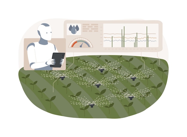 AI-drevet kunstvandingsstyring, abstrakt konceptvektorillustration
