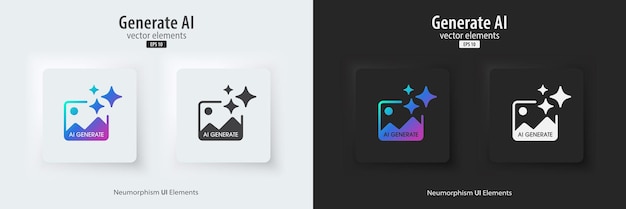 AI generate image icon A set of buttons with symbols Image enhancement improved quality generated Artificial intelligence technology concept Neumorphism style UI UX design Vector illustration