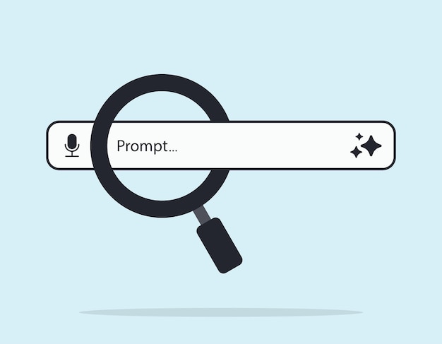 AI generative or search engine bar and magnifying glass Chatbot and AI Assistant Concept of Artificial Intelligence Input prompt as commands for search and analysis by AI Vector illustration