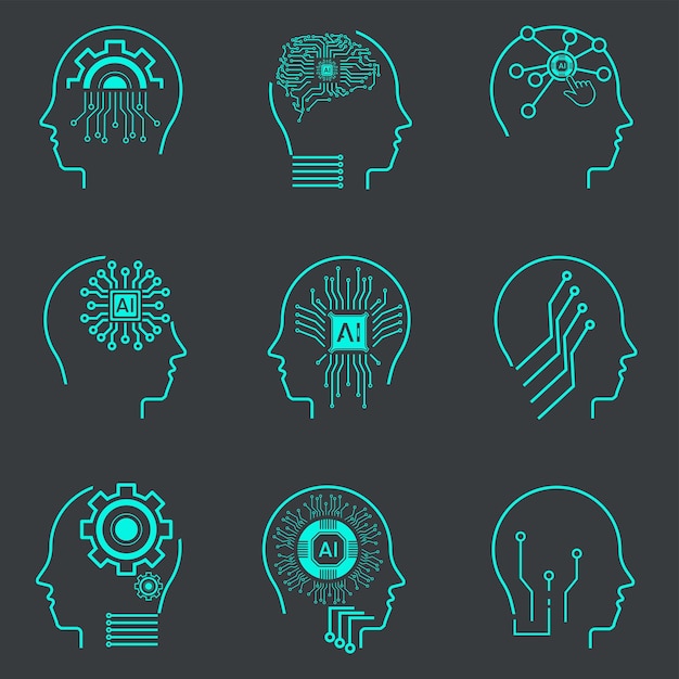 ai icon sets on dark background collection of symbols technology vector element artificial