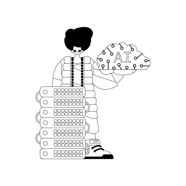 AI man and machine AI themed vector linear style