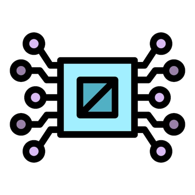 Ai processor icon Outline ai processor vector icon color flat isolated