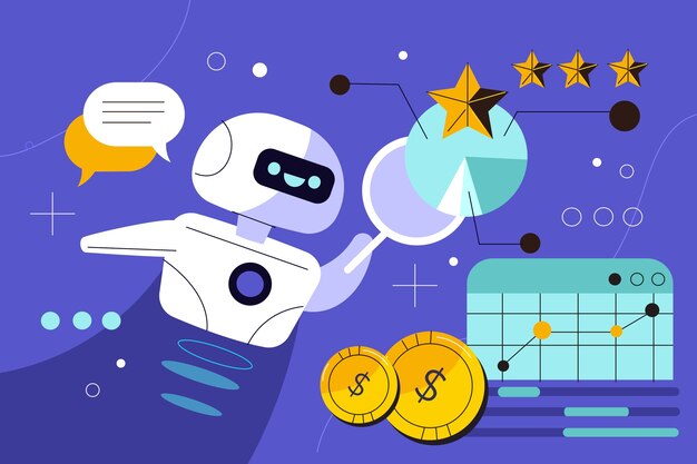 Ai robot analyzing data and financial charts