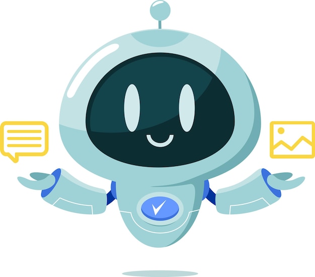 AI Robot Chat Bot Cartoon Character Creates A Files Vector Illustration Flat Design