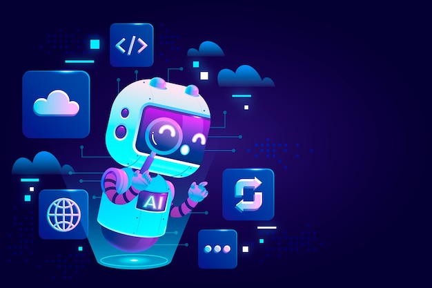 Ai robot exploring the digital world
