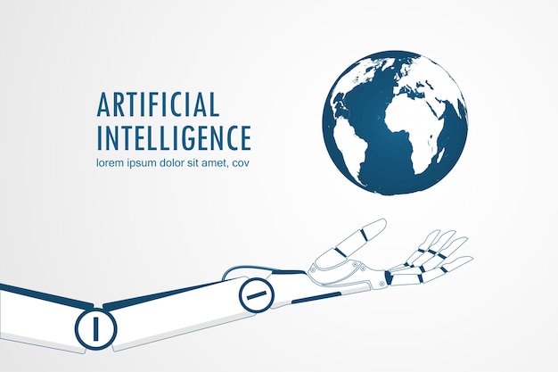 AI robot hand holding the planet earth