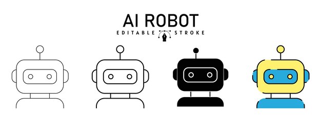 AI robot icon in different style vector illustration two colored and black AI robot vector icons designed in filled outline line and stroke style used for web mobile ui