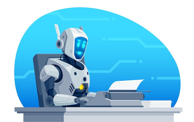AI-robot skrivemaskine skriver tegn på skrivemaskine