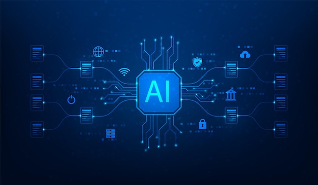 ai stordataprocessor anslutningsanalysteknik bakgrund artificiell intelligens chip och molnlagring vektorillustration fantastisk teknik