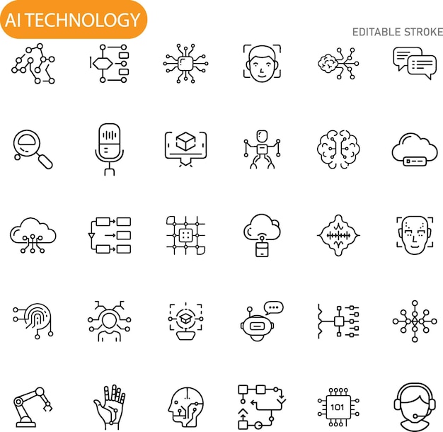 ai technology icons network cloud robotics brain data
