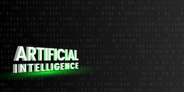 AI web tech binary code with 3d artificial intelligence text concept banner design