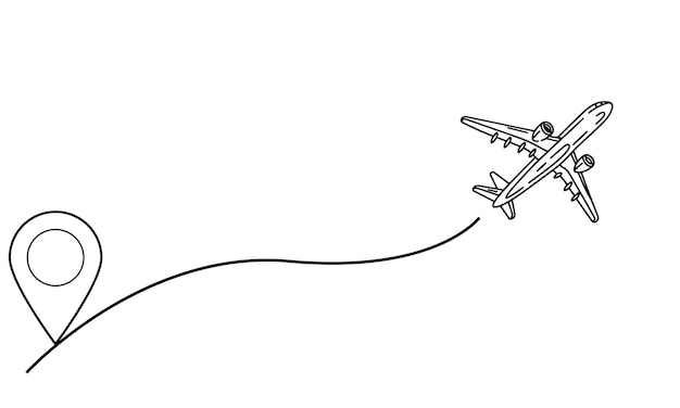 Airplane flat icon sign design outline doodle international travel vector illustration on white back