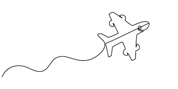 airplane line art style vector with transparent background Continuous one line art drawing