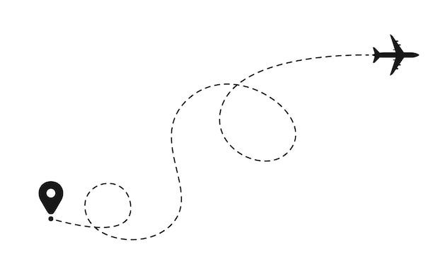 Airplane line path icon Air plane flight route with line trace vector illustration