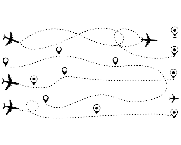 airplane line path travel line icon vector airplane location path in dotted line airplane routes d