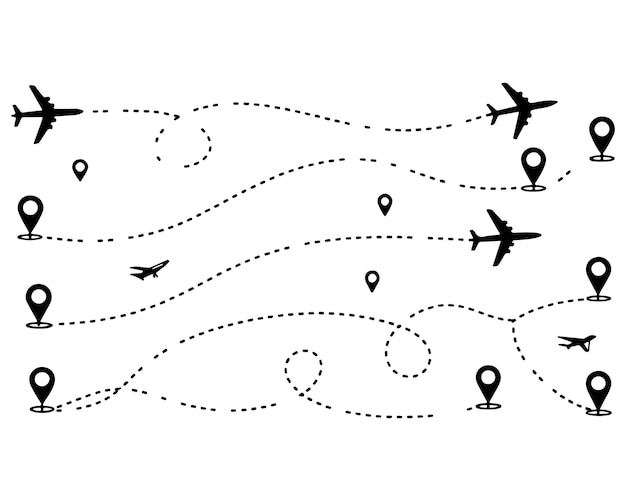 airplane line path travel line icon vector airplane location path in dotted line airplane routes d