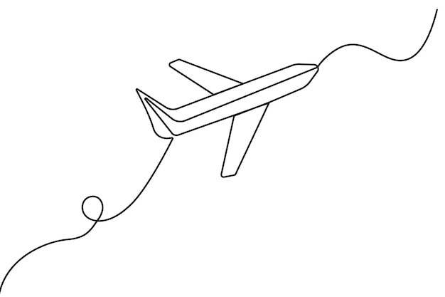 airplane one line drawing continuous outline vector art illustration