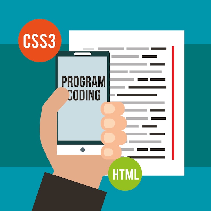 Vektör akıllı telefon programı html kodlama tutan el