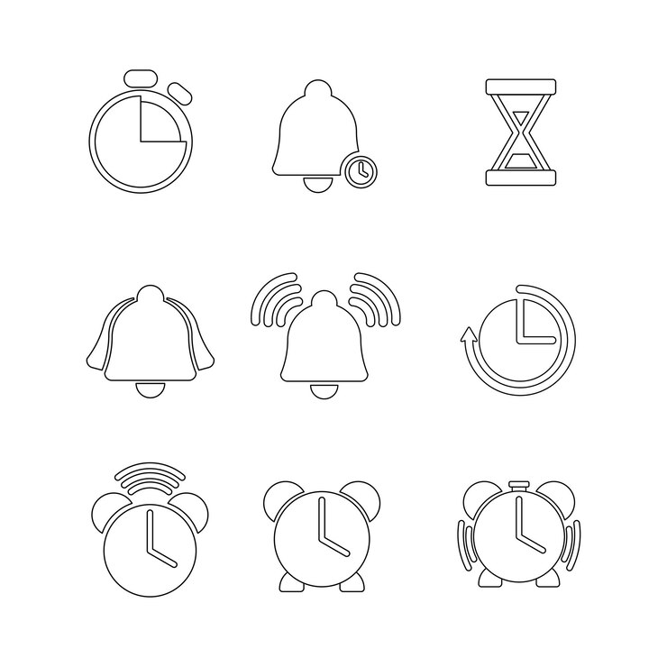 Vektor alarm clock doodle line symbol sign icon collection outline style isolated illustration