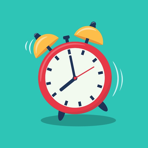 Alarm clock on mint background Wake up timer clock Morning timer clock cartoon design Ringing watch Vector illustration