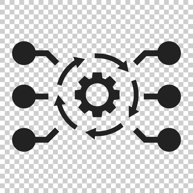 Algorithm api software vector icon in flat style Business gear with arrow illustration on isolated transparent background Algorithm concept