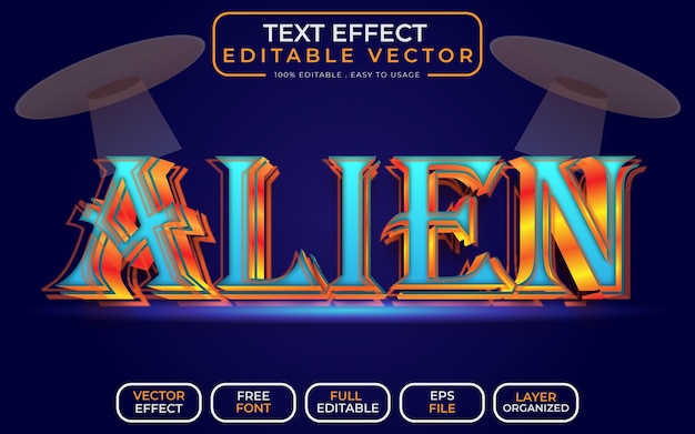 alien 3d text effect editable eps vector file