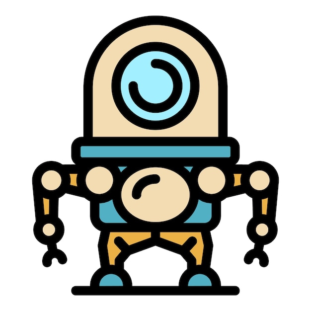 Alien robot icon Outline alien robot vector icon color flat isolated
