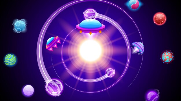 Aliens On Flying Saucers In Dark Space Planet Background Gradient Unidentified Flying Object UFO