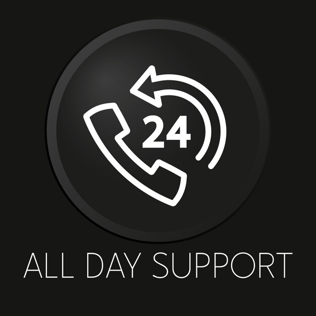 all day support minimal vector line icon on 3d button isolated on black background premium vector