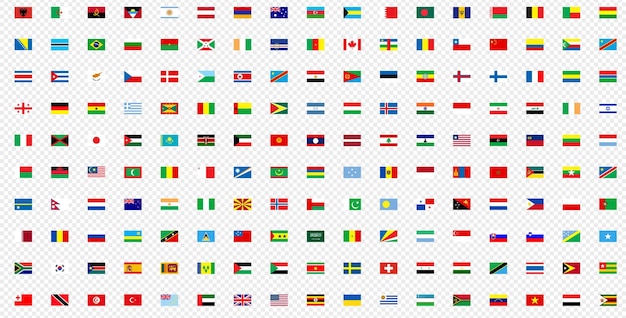 All world flags vector set of rectangular icons Flags of all countries and continents International flags country emblems global identity national flags geographical symbols