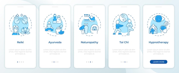 Alternative therapy types blue onboarding mobile app screen