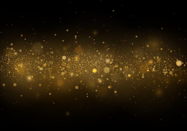 Altın bokeh efektli soyut arka plan, toz parçacıkları.