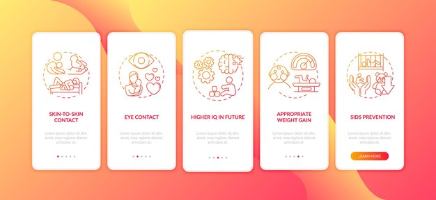 Amning fordele onboarding mobil app side skærm med koncepter