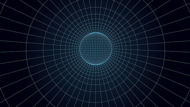 An abstract tunnel with a mesh structure Perspective blue 3D grid of tunnels and corridors Virtual reality framework