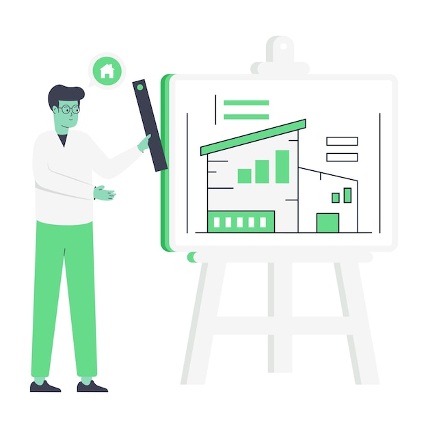 An architectural design flat editable illustration